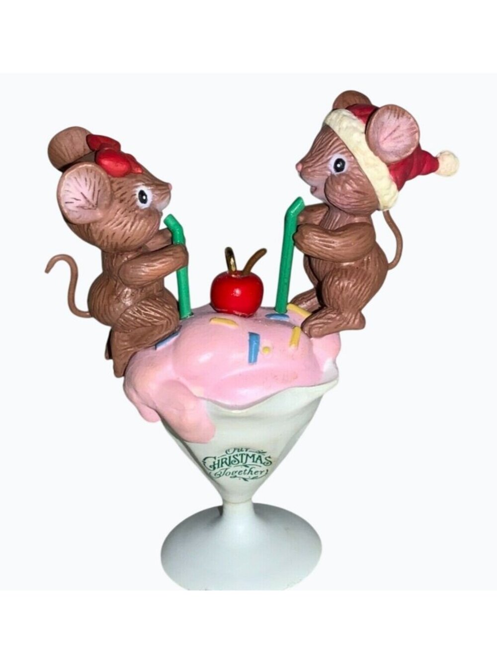 Lustre Fame Ltd Ornament  Mice Sharing Ice Cream Sundae OUR CHRISTMAS 1992